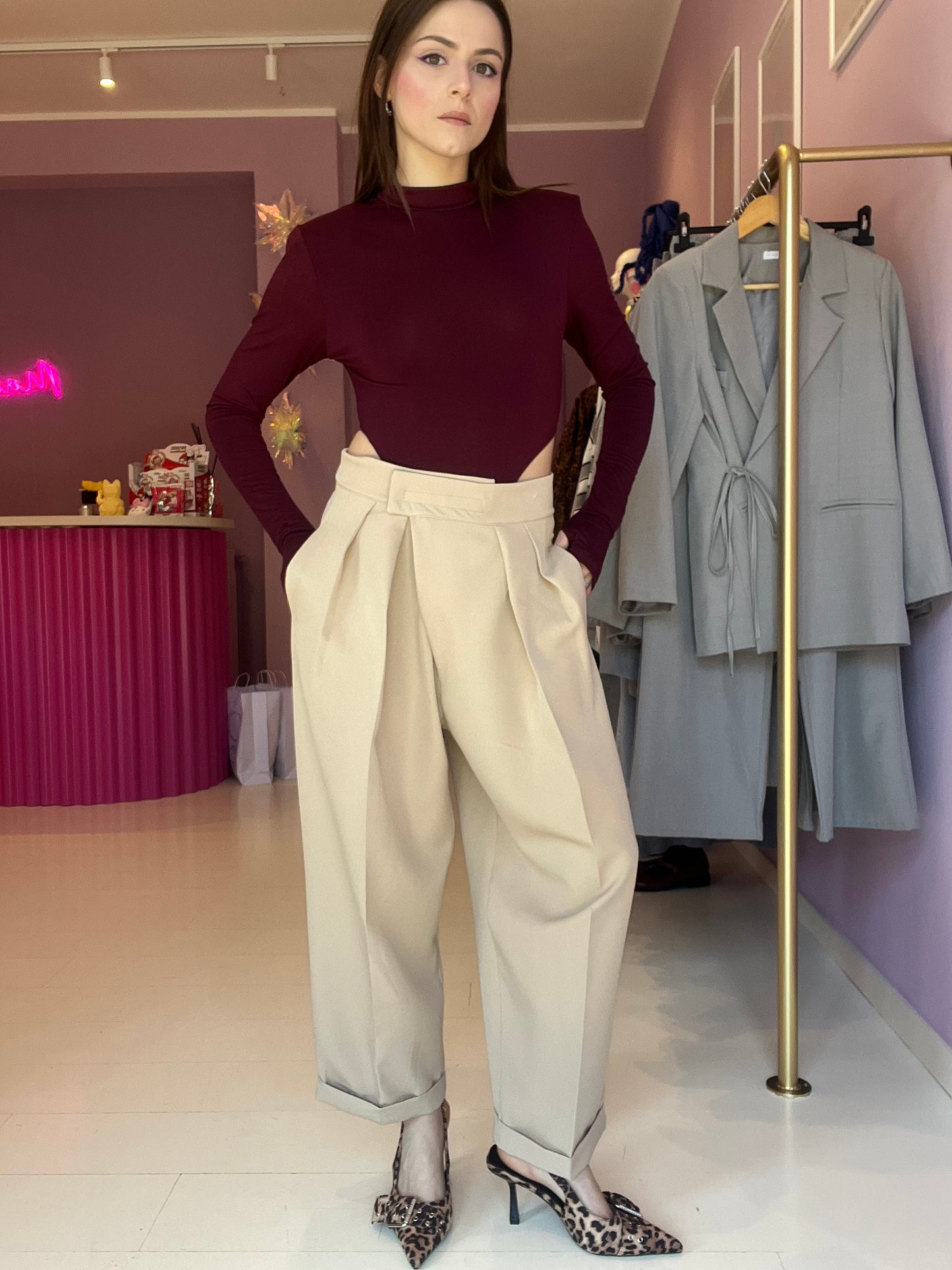 Pantalone Strappo Beige