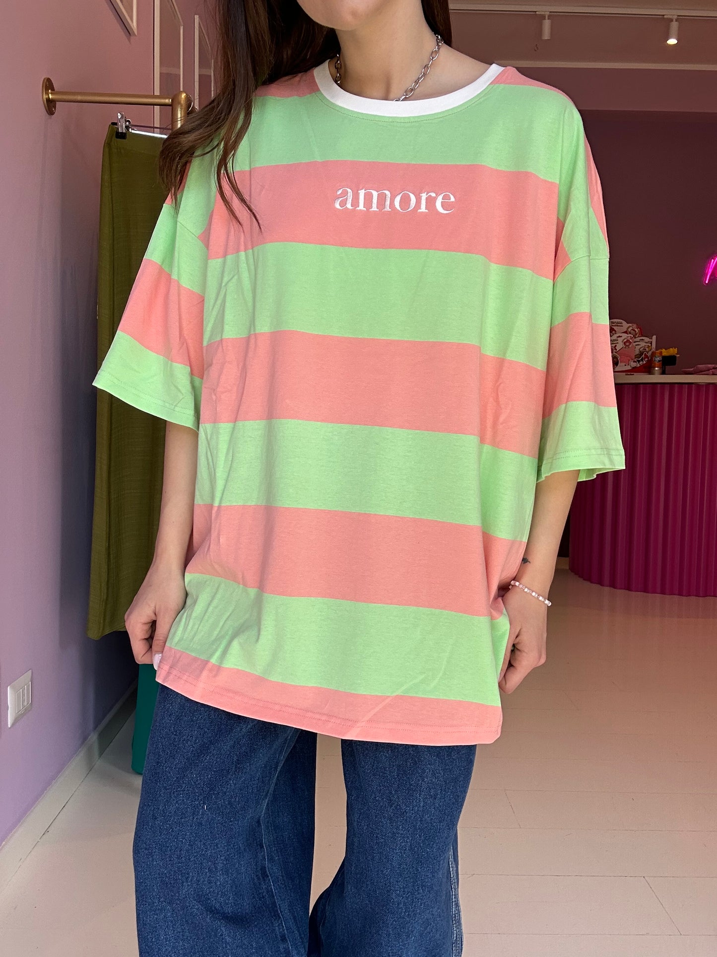 T-Shirt Amore Verde/Salmone