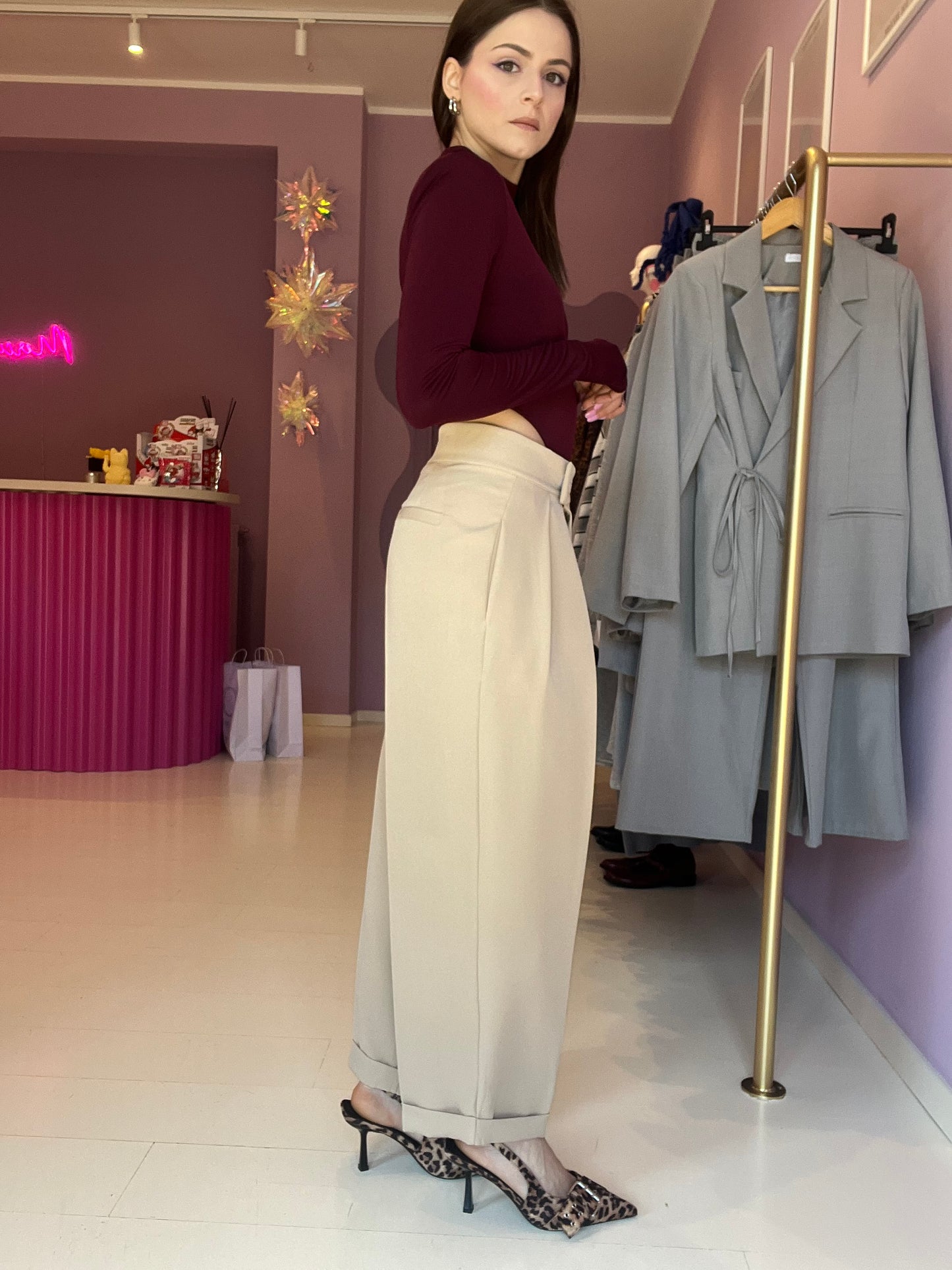Pantalone Strappo Beige