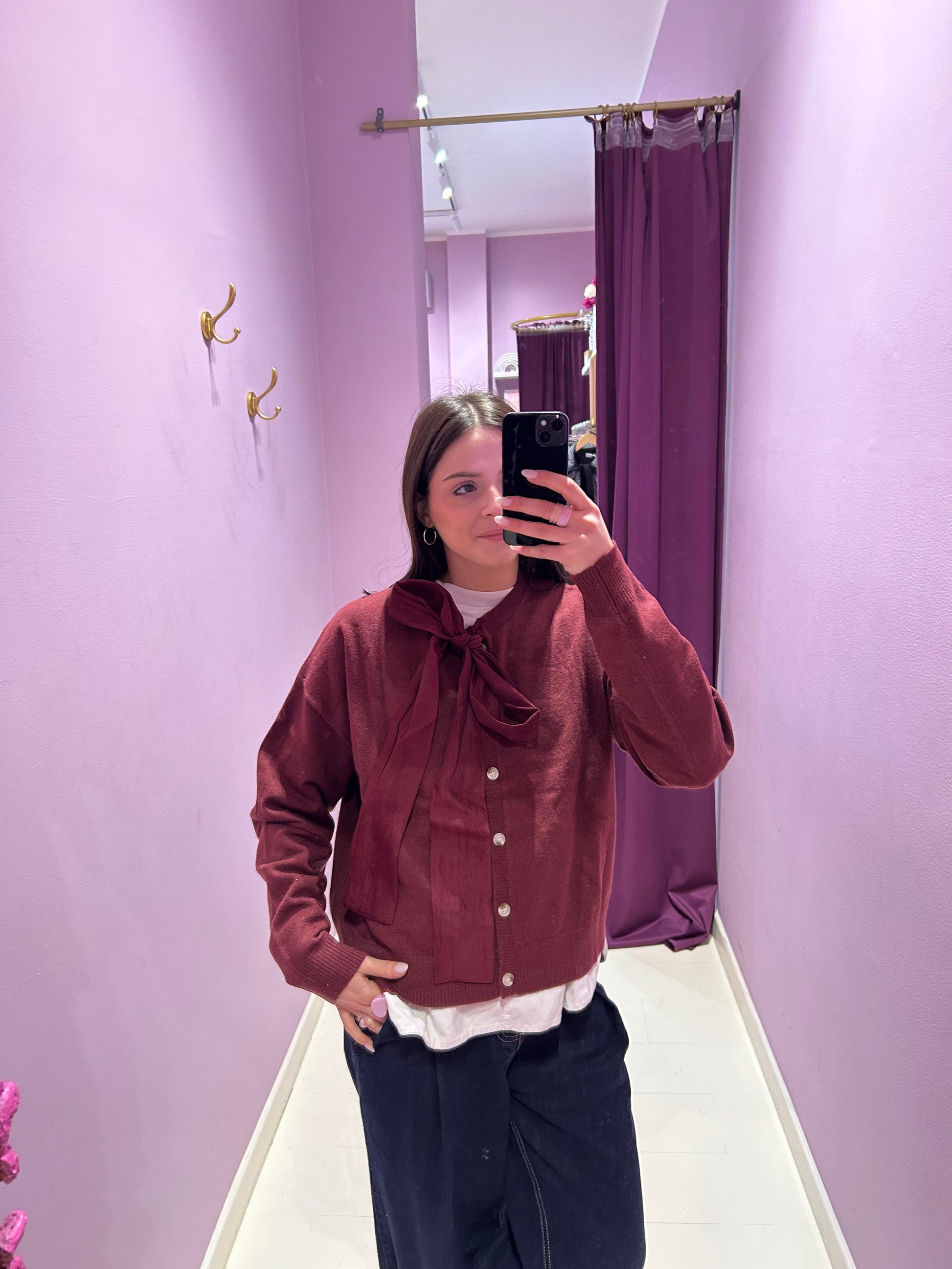 Cardigan con Fiocco Bordeaux