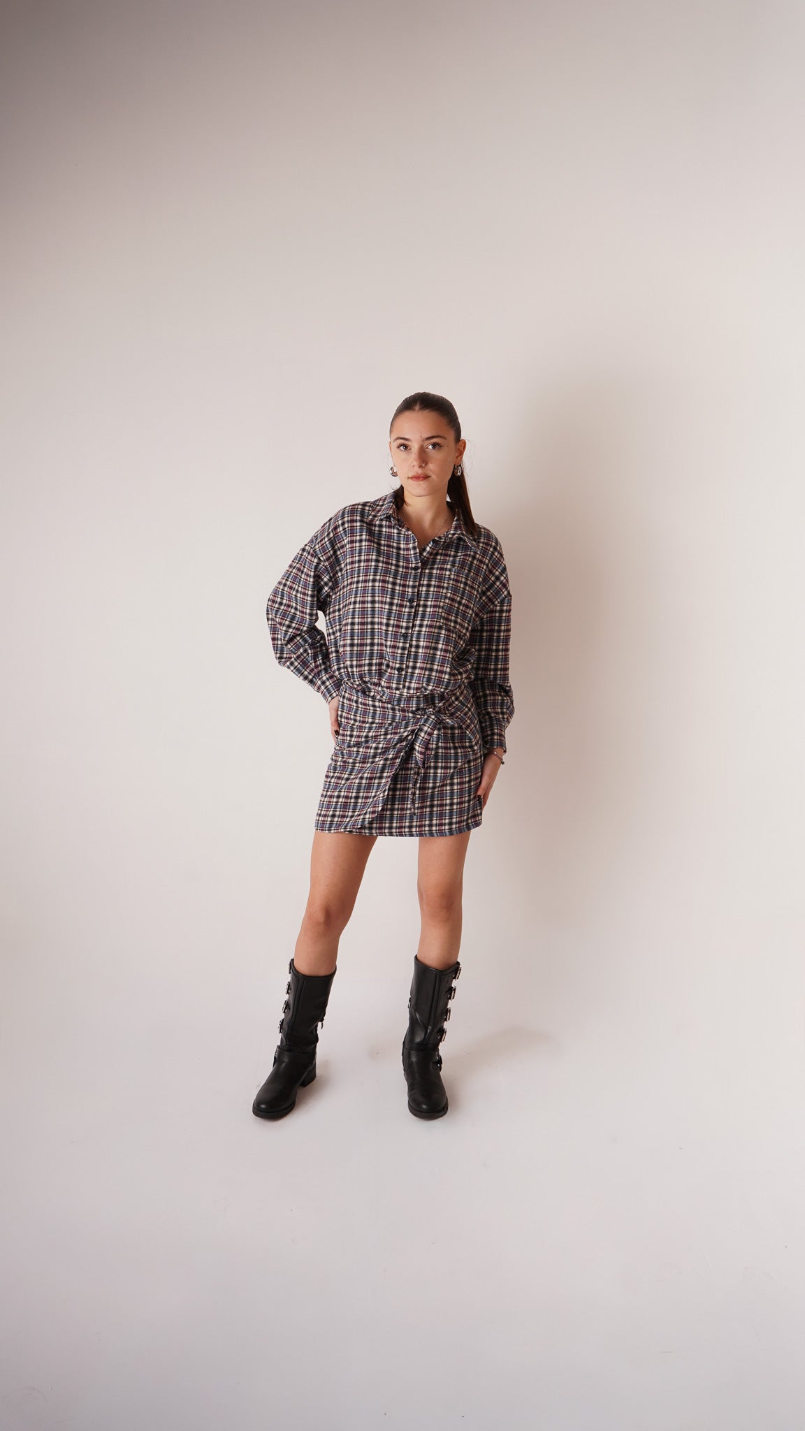 Vestito Margot Check Celeste