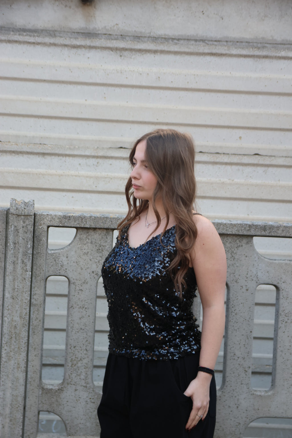 Canotta Paillettes Nera