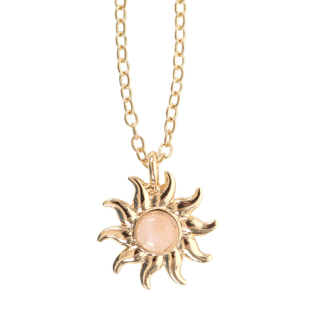 Biglietto di auguri con collana in quarzo rosa celeste The Sun