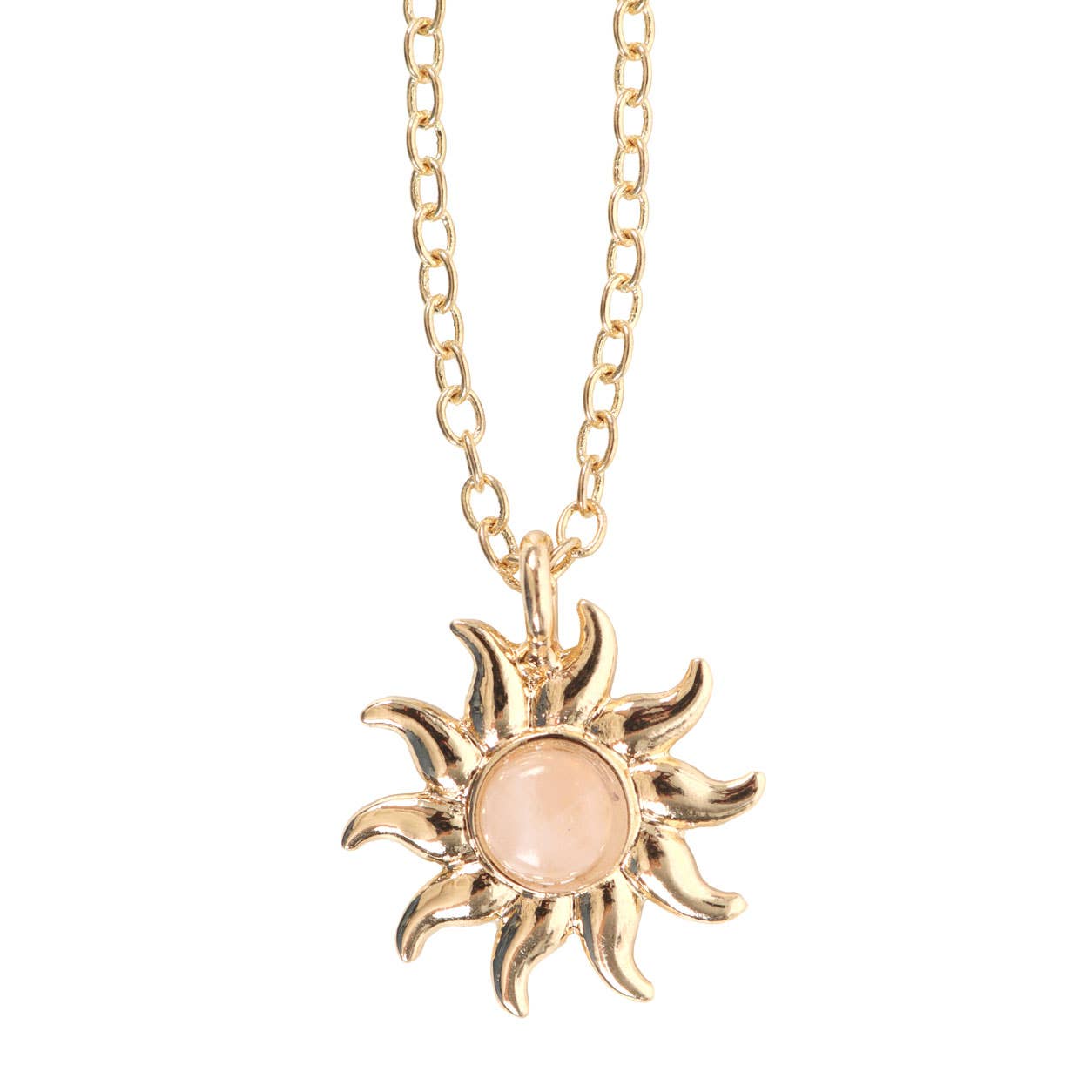Biglietto di auguri con collana in quarzo rosa celeste The Sun