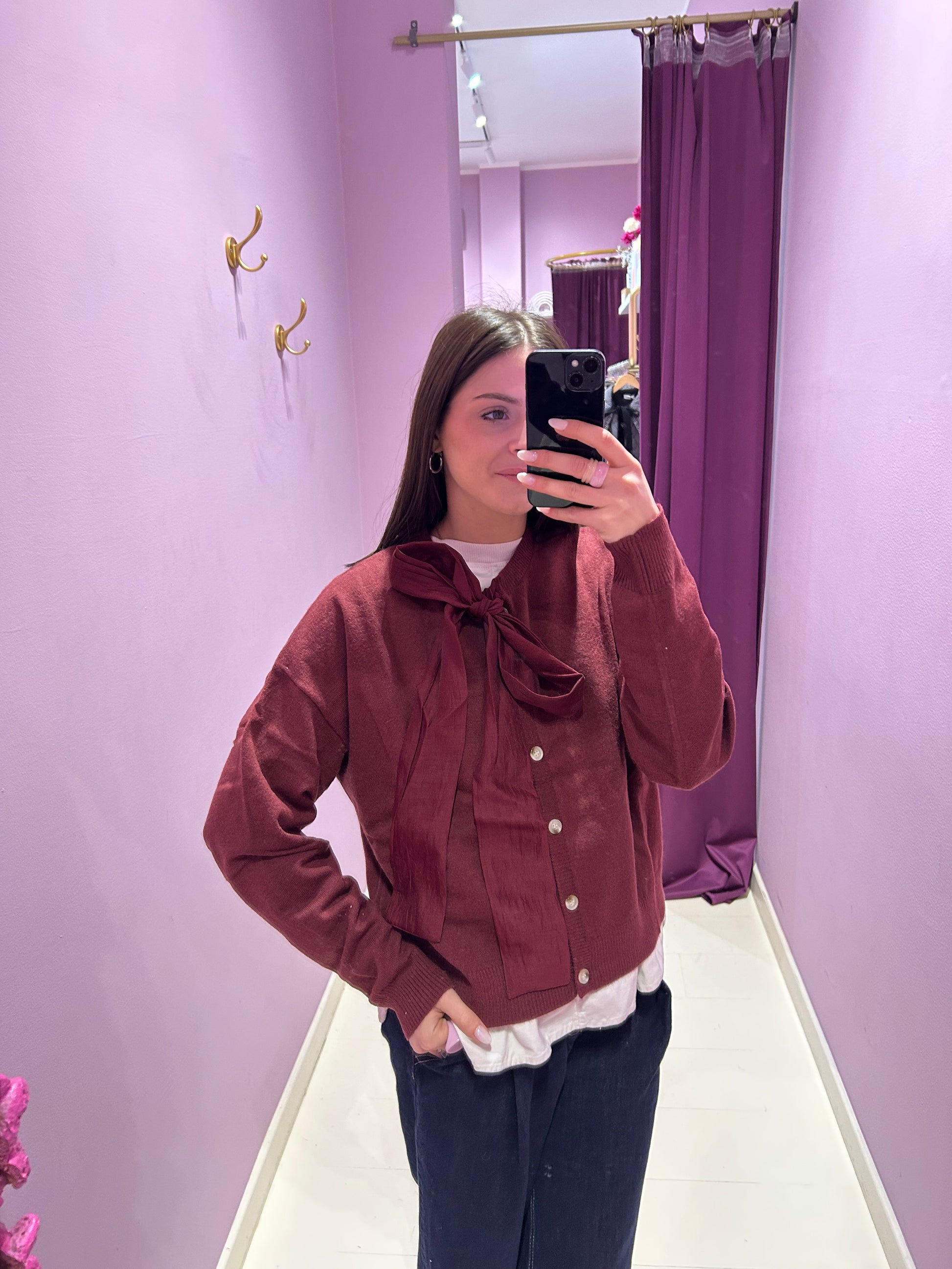 Cardigan con Fiocco Bordeaux