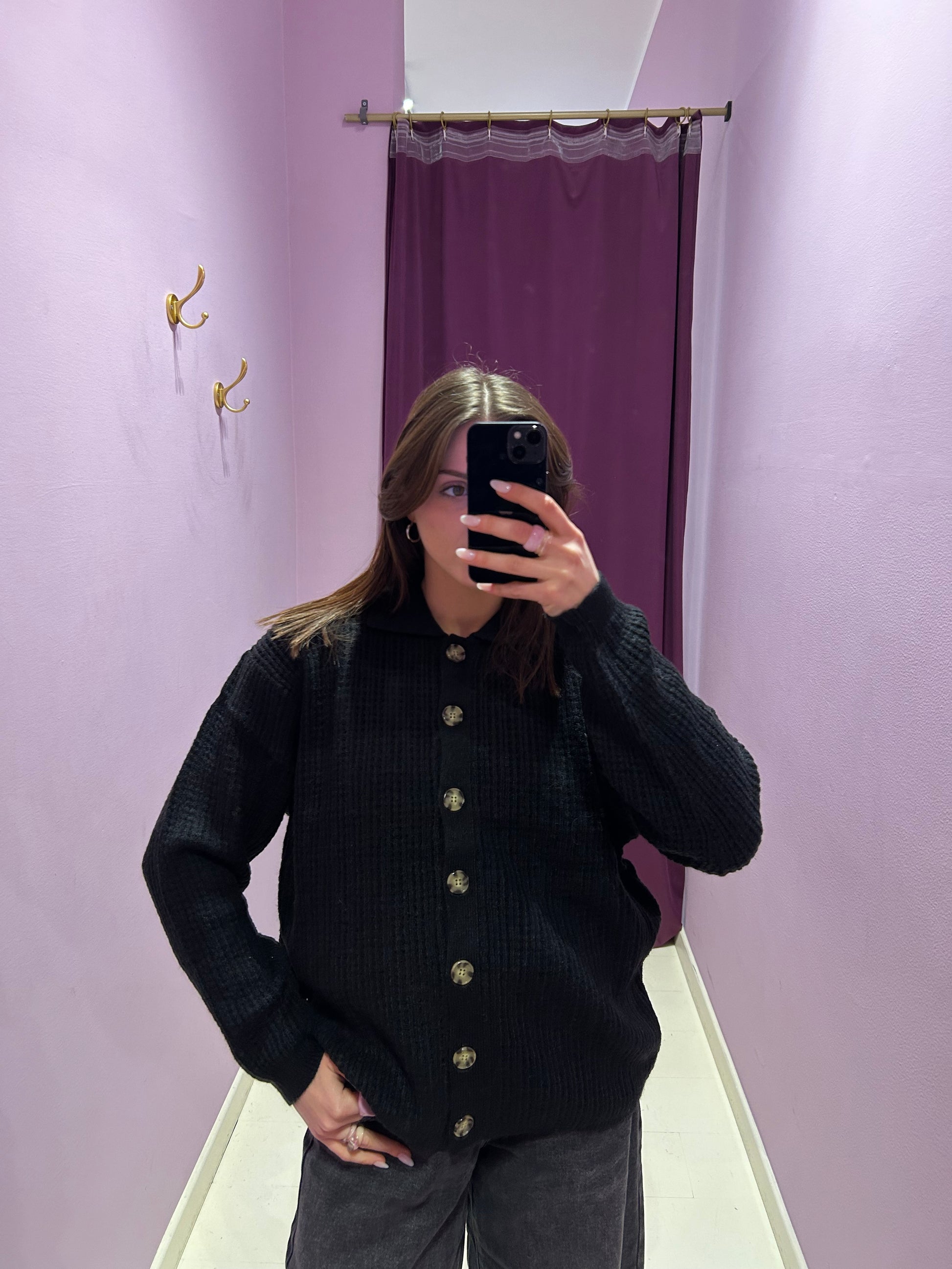 Cardigan Traforato Nero