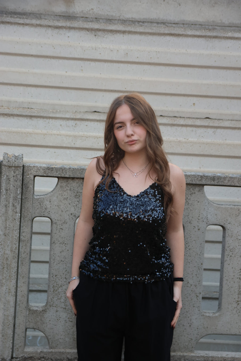 Canotta Paillettes Nera