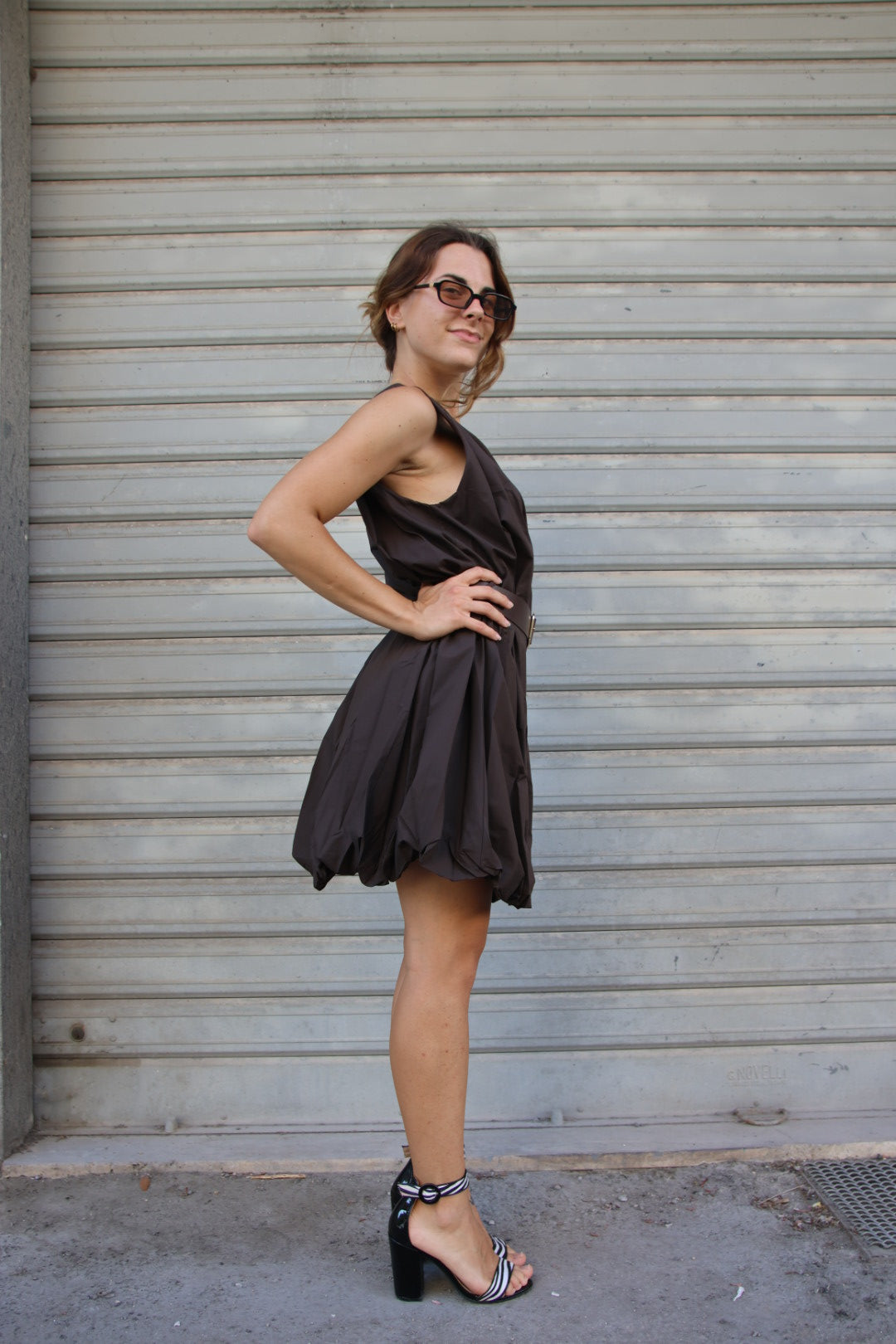 Vestito Balloon Marrone