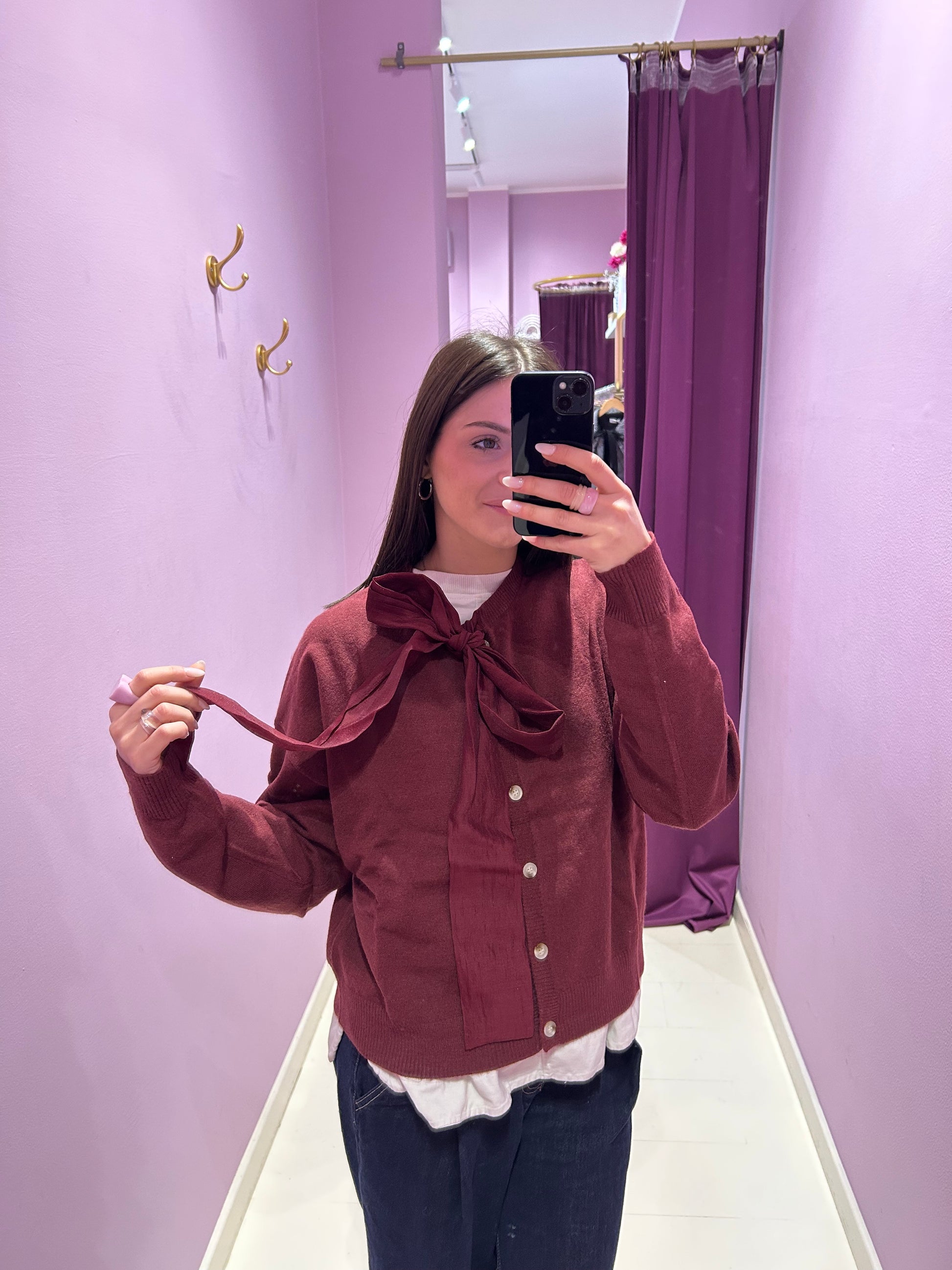 Cardigan con Fiocco Bordeaux