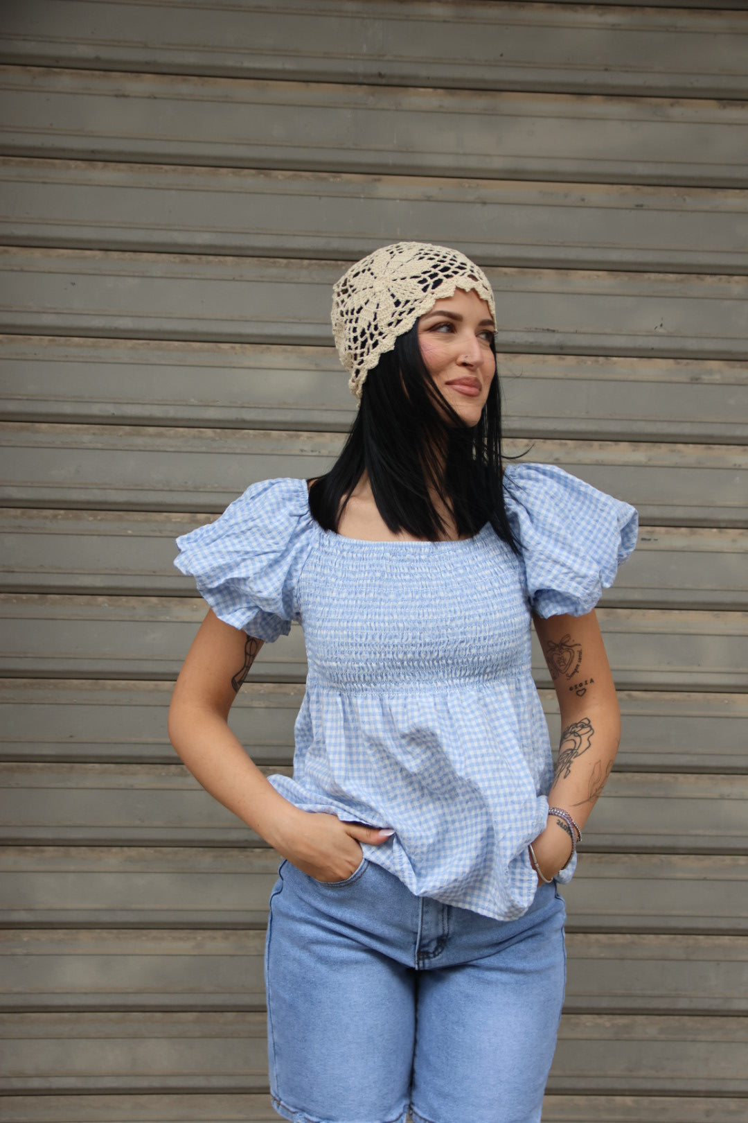 Maglia Vichy Celeste