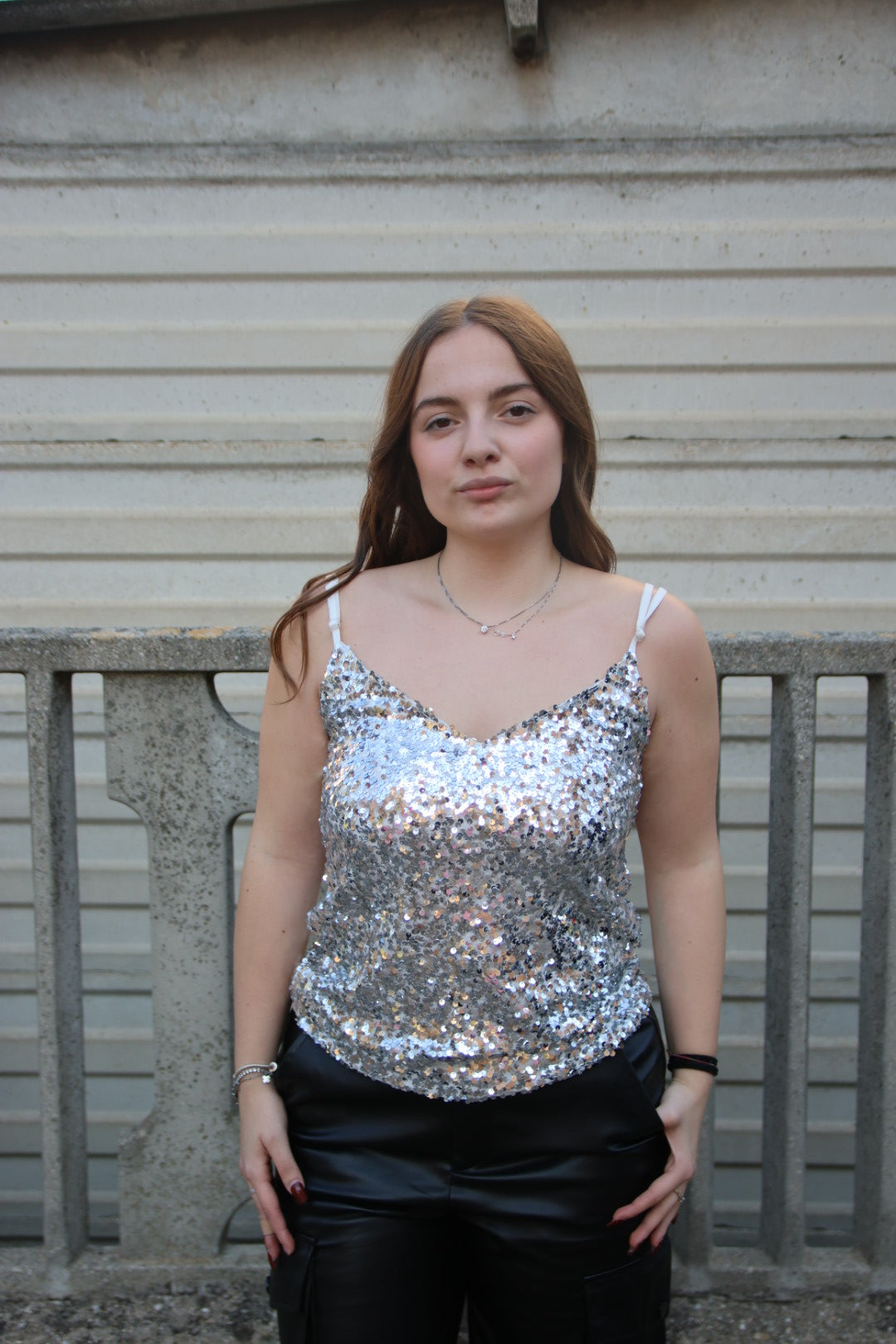 Canotta Paillettes Argento