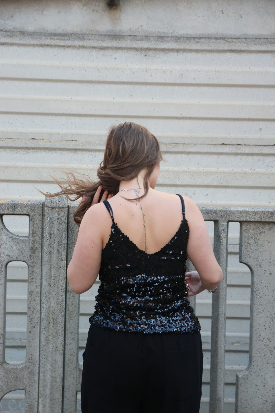 Canotta Paillettes Nera