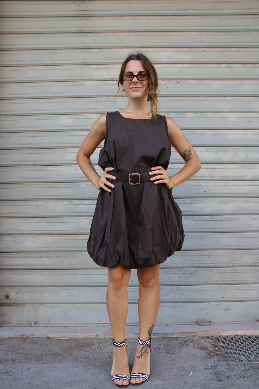 Vestito Balloon Marrone