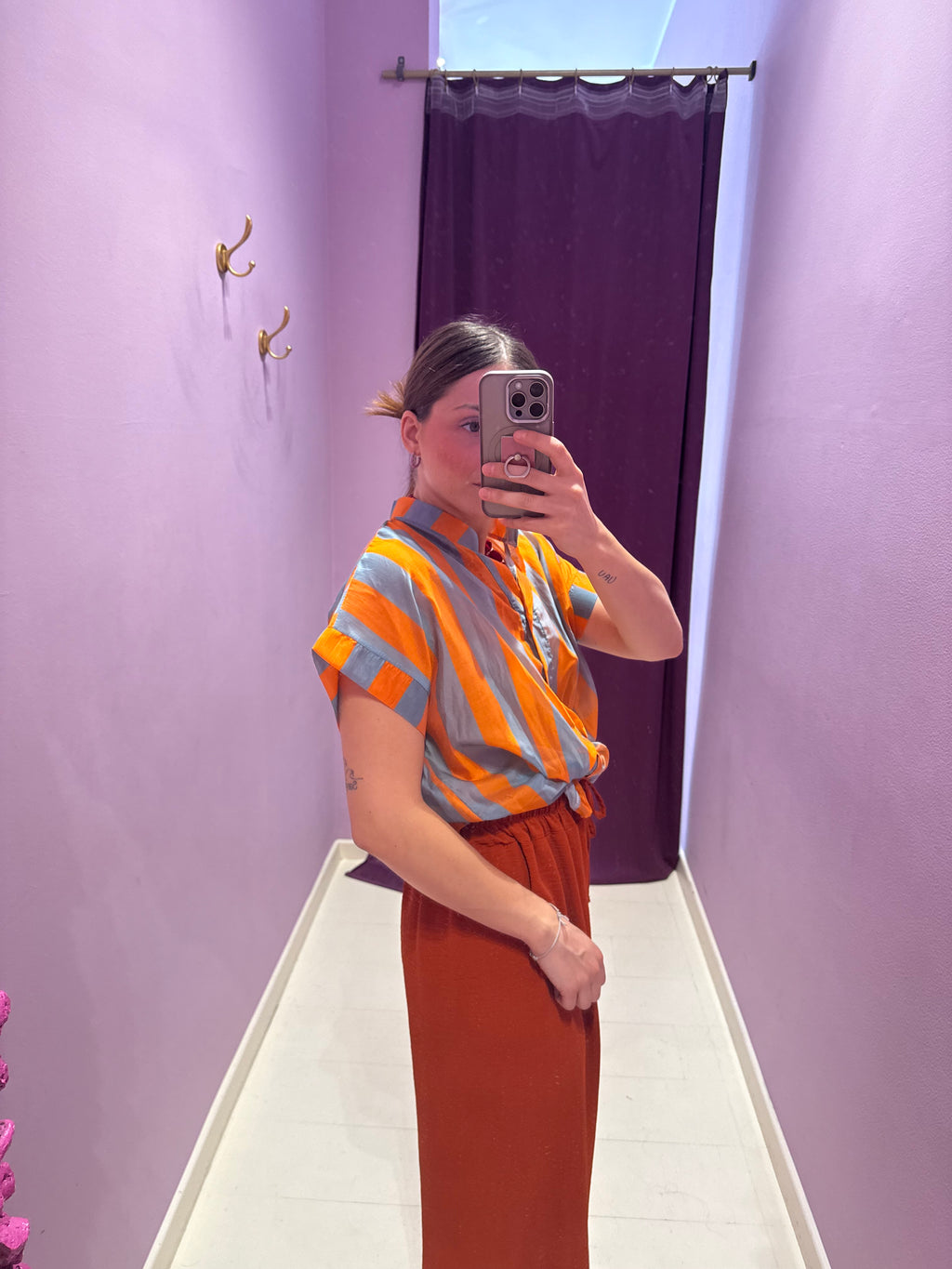 Camicia Lanzarote Arancio/Celeste