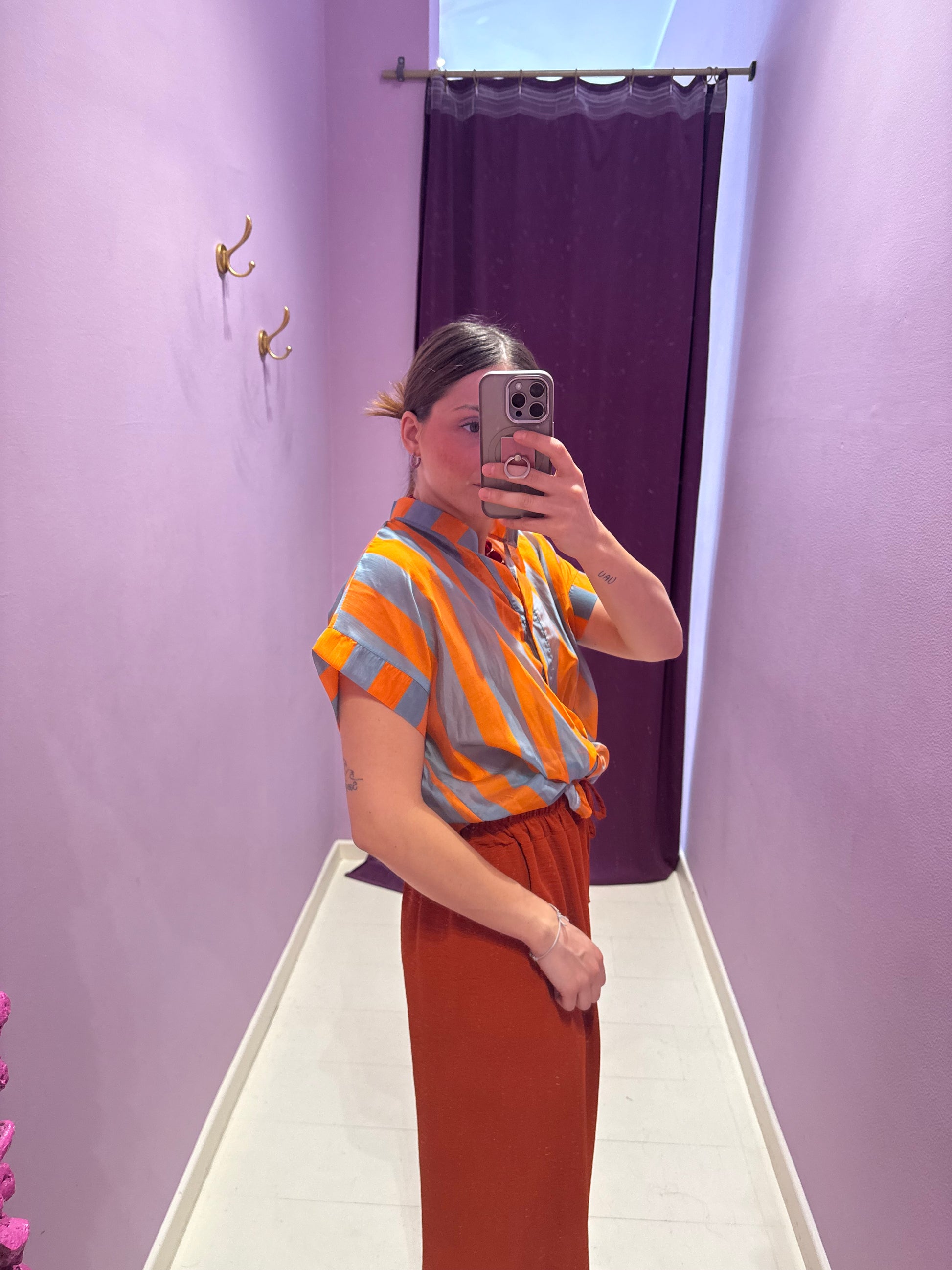 Camicia Lanzarote Arancio/Celeste