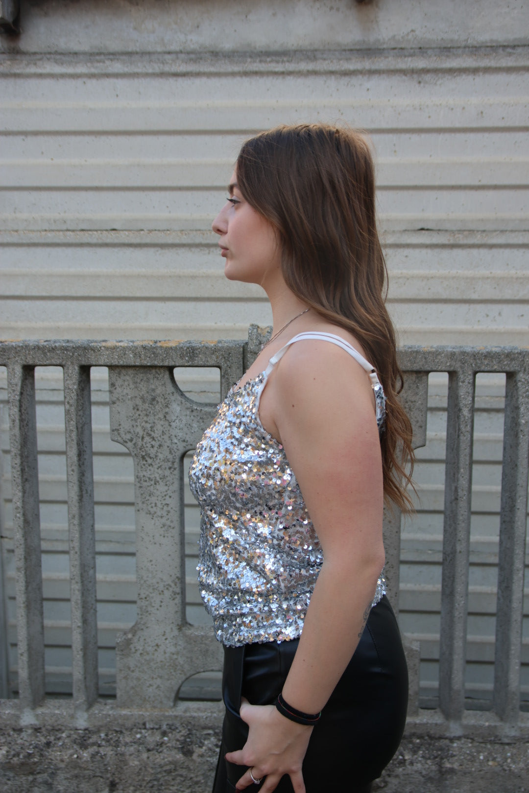 Canotta Paillettes Argento